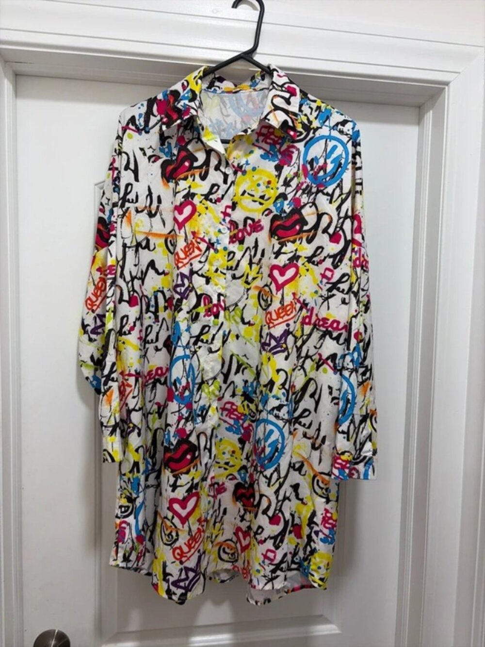Love Highlight Graffiti Print Shirt Dress XL